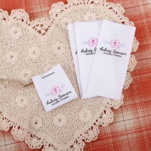 Custom Clothing Labels, Sew In Folded Flower, Bespoke Printed Tags, For Handmade Items, Logo, Lingerie Soft Feel(MD2051)