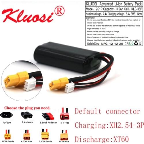 KLUOSI 2S1P 7.4V 3.5Ah High Capacity UAV Rechargeable 8.4V Li-ion Battery for Various RC Airplane Drone Quadrotor XH2.54-3P XT60