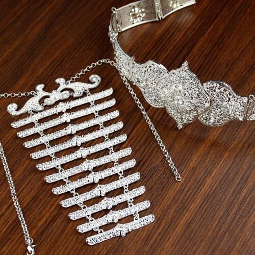 Sunspicems Shining Silver Color Caucasia Wedding Jewelry Sets Belt Breastplate For Women Dress Traditional Court Banquet Bjoux