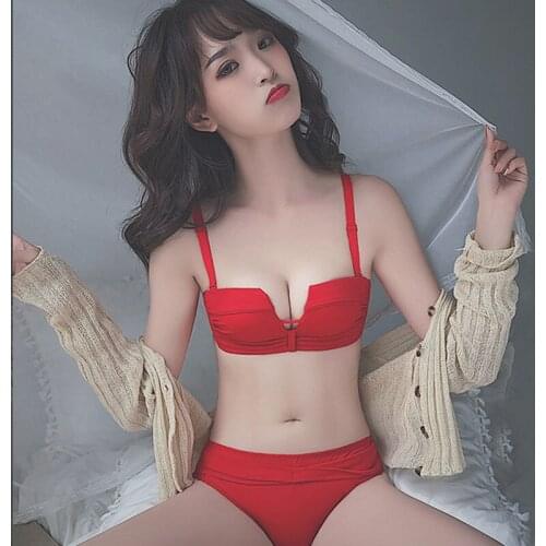 Fashion Women Lengerie Bras And Panty set Lingerie Set Push Up Sexy Bra Wireless Bralette Set Deep V Bra And Panty For Student