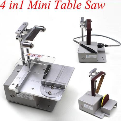 110V-240V 4 In 1 Mini Table Saw & Belt Sander Handmade Woodworking Machine DIY Model Crafts Cutting Saw with Power Adapter