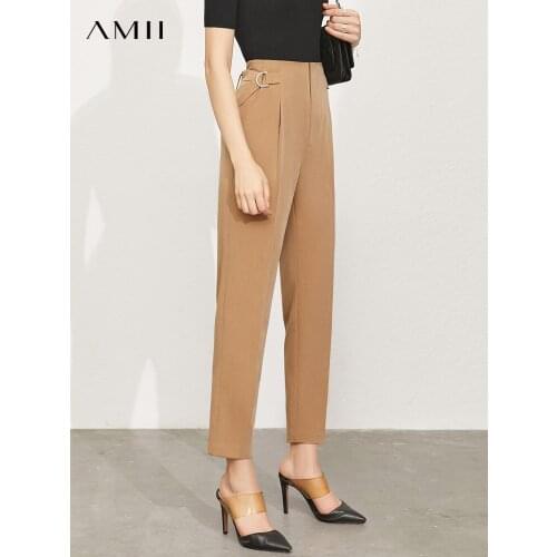 Amii Minimalism Women Pants Fashion High Waist Straight Pant Office Lady Elegant Side Sashes Casual Pant Female Bottoms 12130248