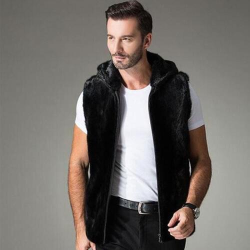 2018 Autumn and winter mens mink coat, Stand collar and hooded men fur vest, High-end mens thick warm winter zipper waistcoat