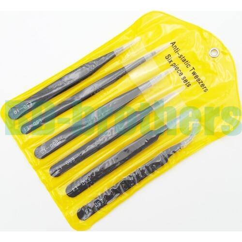 0.8mm / 1.6mm 6 in 1 Black Tweezers Antistatic Stainless Steel Nipper ESD 10 11 12 13 14 15 Tweezers Kit 30sets/lot