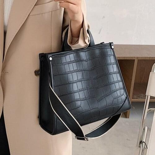 2021 New Stone Pattern PU Leather Shoulder Bag Female Luxury Designer Handbag Large Capacity Wide Strap Bags for Women Sac