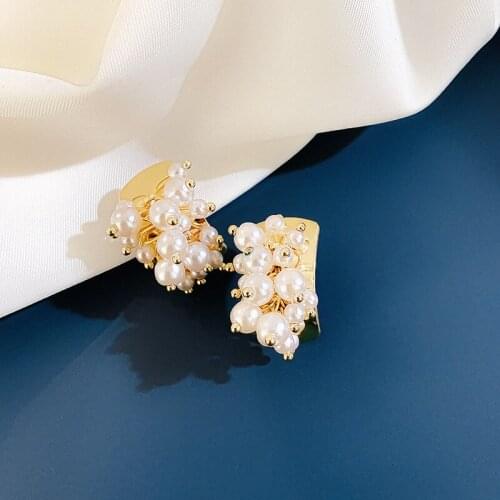 New Vintage Japan Korean Stud Earrings For Women Handmade Sweet Imitation Pearls Circle Jewelry Birthday Gifts