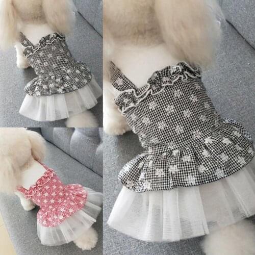 Dog Dress Plaid Printing Ruffled Hem Cotton Skin-friendly Pet Dress for Summer