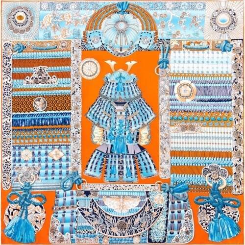 New Handmade curled silk scarf womens 90cm twill silk square scarf tassel armor printed silk scarf shawl Headband