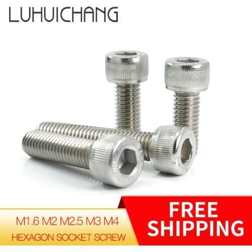 LUCHANG 50Pcs M1.6 M2 M2.5 M3 M4 304 Stainless Steel Hexagon Socket Head Cap Screws Hex Socket Screw Metric Bike Screw