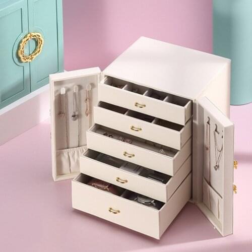 2021 PU Leather Jewelry Box Organizer Large Capacity Cosmetic Box Five Layers Big Capacity Jewelry Storage Case Casket