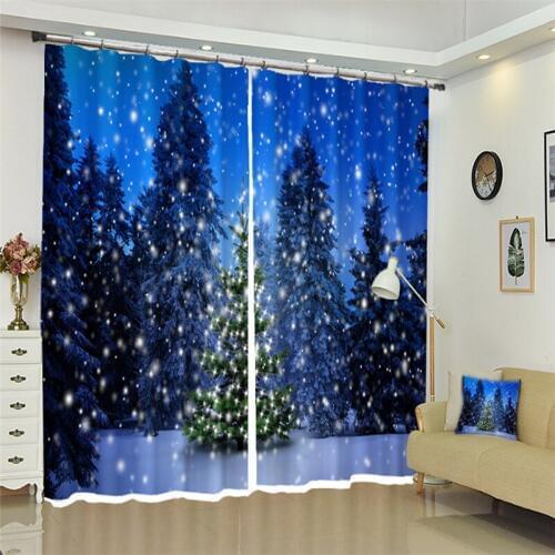 Blue glowing christmas tree 3D Window Curtains room Living room Office Hotel Cortinas decorations Blackout Shade Drapes Rideaux