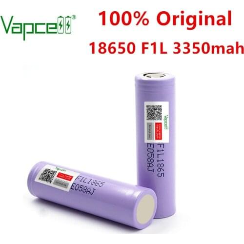 Vapcell original 18650 battery 3350 mAh F1L discharge rechargeable 3.7V batteries flat / button top for flashlight power tools