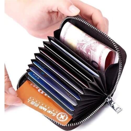 1 pc Men Business Card Holder Genuine Leather Credit Card Holder Women Zipper Pocket Unisex Card Case Zipper Coin Purse