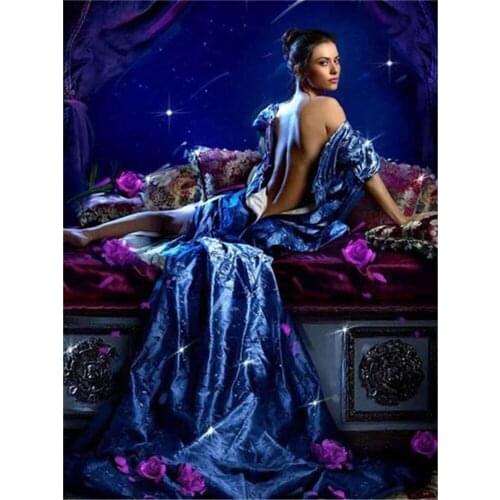 Portrait Woman Printed Water-Soluble Canvas 11CT Cross-Stitch Patterns Embroidery DMC Threads Knitting Needlework Mulina