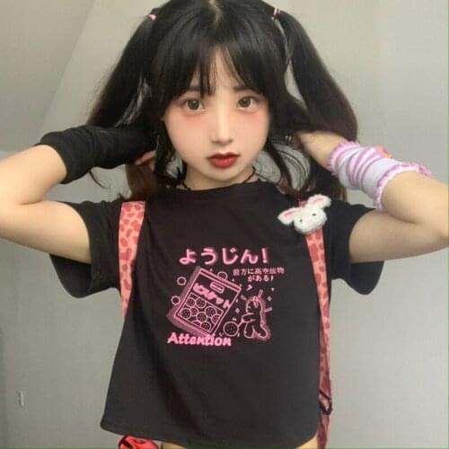 2021 new Summer goth womens T-shirts Aesthetic Loose anime Cartoons printing harajuku Top Clothing y2k tops Grunge Streetwear