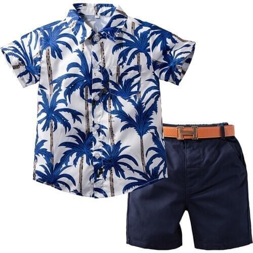 1-6Y Infant Baby Boys Summer Outfit Set Hawaiian Style Short Sleeve Button Down Shirt + Short Pants + Waist Band Suits