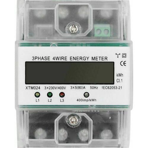 LCD 3 Phase 4 Wire Electric Energy Meter DIN Rail 3x230 / 400V 5-80A Measurement Analysis Energy Meters