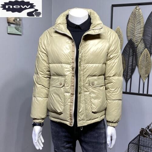 Winter Mens Down Coat Loose Fit Thicken Warm Solid Stand Collar Cold Jacket High Street Fashion Casual Men Cargo Short Overcoat