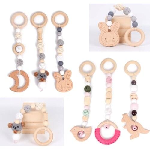 1set Animals Wooden Pendant Baby Play Gym Wooden Teether Toys Baby Birth Gift