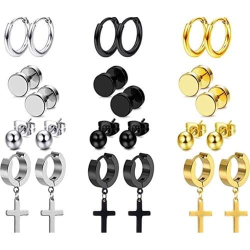 1pair Hoop Earrings Clip on Earings Cuff Stainless Steel Piercing Cartilage Tragus Helix Ear Ring Stud Women Men Circle Jewelry