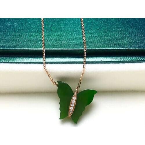 18K gold inlaid with Hetian jade butterfly clavicle chainJ16