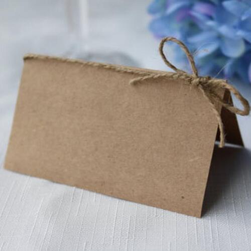 50x Blank Kraft Paper Place Name Card Rustic Wedding Table Cards Twine Bow