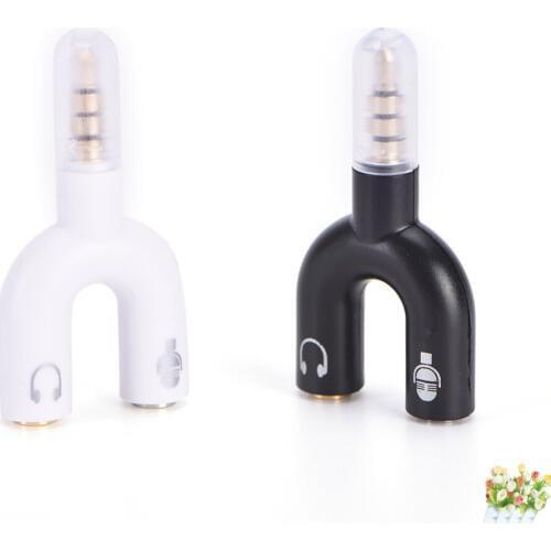 3.5mm Headphones Audio Splitter Male To Female aux Audio Plug Earphones U Type Jack Microphone Input Earphone Output Adapter