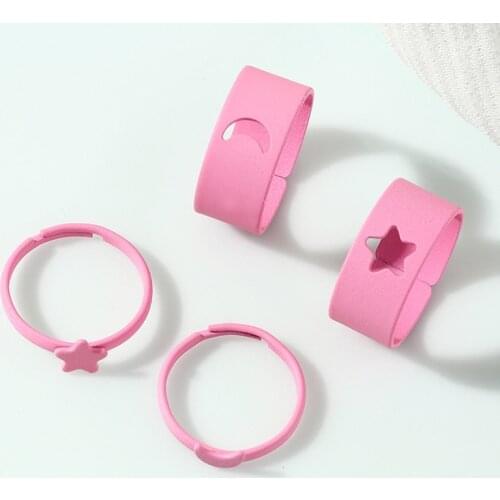 4Pcs/Set Colorful Star Moon Metal Adjustable Opening Ring For Women Party Gifts 2021 Trendy Y2K Jewelry Wholesale