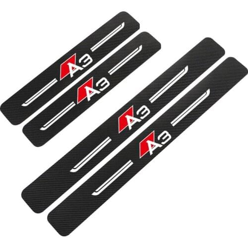 4PCS For Audi A3 Auto Stickers Strip Anti Scratch Door Sill Protector Carbon Fiber Auto Threshold Protection Bumper Film Sticker