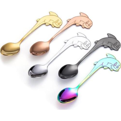 5PCS Cute Stainless Steel Coffee Spoon Fashion Creative Hanging Dolphin Design Espresso Spoon Dessert Spoon Coffeeware