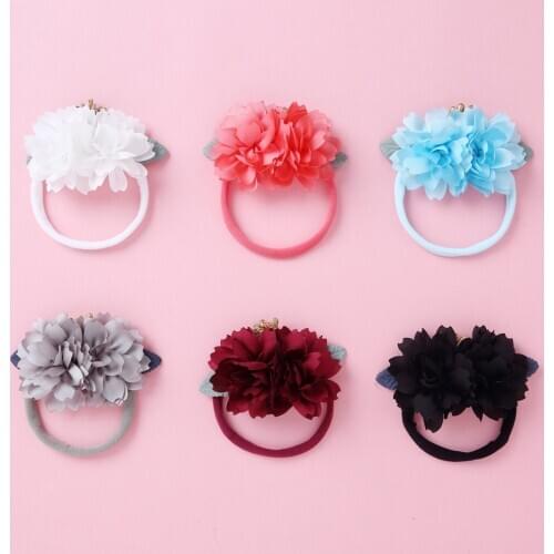 6 Colors Baby Headband Rose Hair Band Children Chiffon Flower Elastic Hair Hoop Rhinestone Headbands Girls Baby Hair Accessories