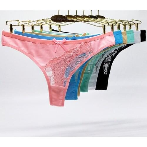 6 Pcs/Lot Ladies G Strings Sexy Lingerie Culotte Femme Pink Lace See Through Panties Women 2021 Cotton Underwear Female Thongs