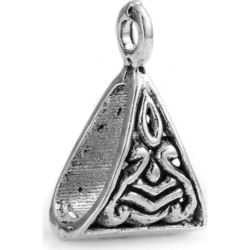 8Seasons Zinc Alloy European Style Bails Beads Triangle Antique Silver Color DIY Making Necklace Jewelry 15mm x 10mm , 50 PCs