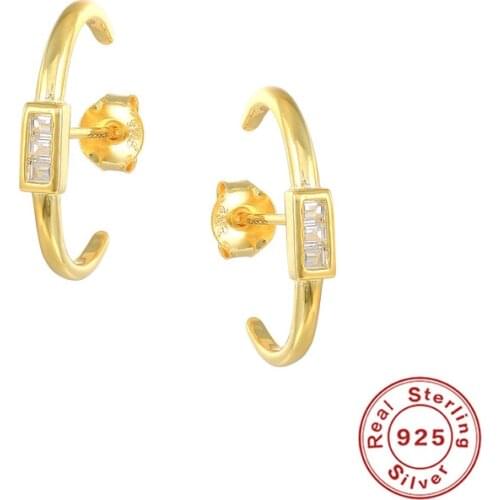 Canner Stud Earrings 925 Sterling Silver Earrings For Women C-shape Pendientes Plata 925 CZ Crystal Gifts for women Girl Men