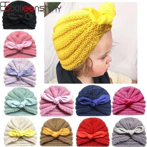 Balleenshiny Kids Baby Knitted Winter Hat Toddler Knit Hat Rabbit Ears Warm Beanie Turban Hat For Newborn Head Accessories 0-24M