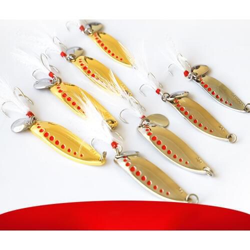 5/7.5/10/15/20/25g Gold Silver Metal VIB Lures Feather Blood Slot Hook Spoon Lure Fishing bait Bass Artificial Leaf Hard Bait