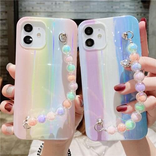 For iPhone 12 Pro Max Cases Gradient Laser Rainbow Bead Chain Phone Case For iPhone 11 Pro Max X XR XS Max 7 8 Plus Soft Bumper