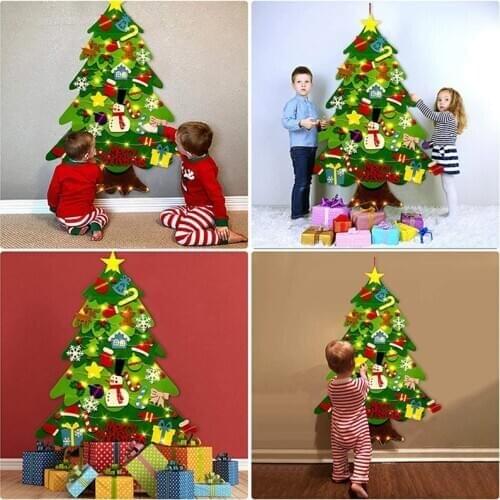 Children Felt Christmas Tree and Spared Ornaments Bundle with LED String Light LXY9