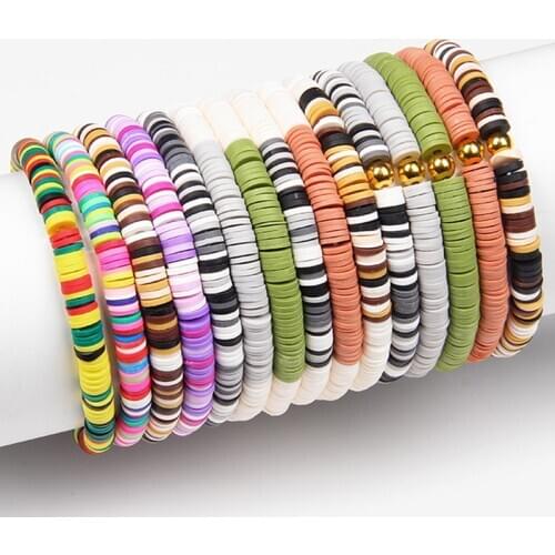 Bohemia Elastic Polymer Clay Bracelets Women Natural Snowflake Jaspe Stone Beads Bangle Men CZ Charm Pulsera Vintgae Jewelry