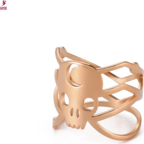European American new gothic wind crescent skeleton three-dimensional titanium steel ring for men and women wholesale halloween