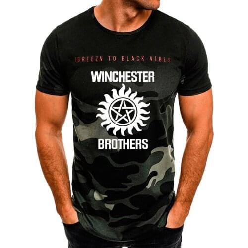 Summer new Supernatural Mens T-shirt Winchester Brother Printed high quality cotton Camouflage Harajuku Mens short sleeve tops