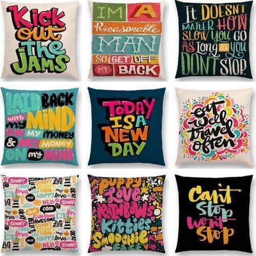 Hot Sale Colorful Pattern Decorative Letters Meaningful Words Interesting Phrases Good Day Sun Happy Cushion Sofa Throw Pillow