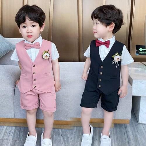 Boys Vest +Shorts 2PCS Clothing Set Kindergarten Kids Performance Dress Children Chorus Birthday Gift Photograph Suit Costume