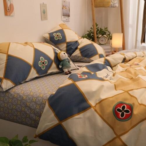 North Style Simple Retro Plaid Bed Single Double Pure Cotton All Cotton Set 1.8 M 1.5M Four-Piece Set