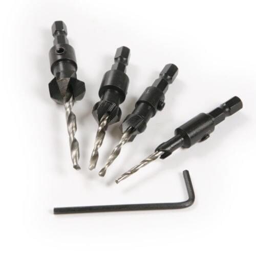 4pcs/set Tapered Countersink Cone Hole Saw HSS Drill Bit Woodworking Tools set Hex Shank Screw Hardened Countersink Drill