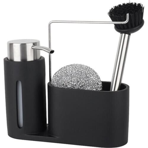 Sink Caddy Cleaning Kit Kitchen Caddy With Soap Dispenser Steel Ball Sponge Holder Brush kitchen organizer