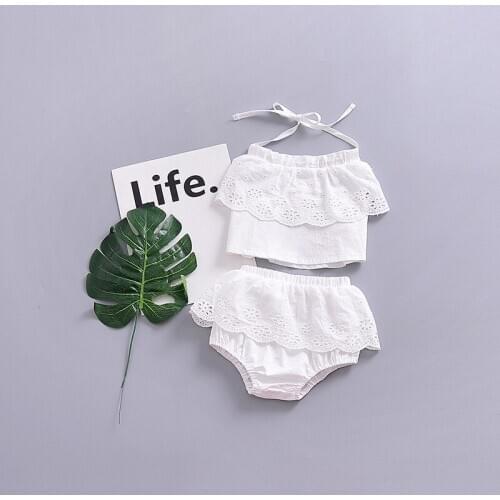 Newborn Summer Baby Kid Girl Clothes Solid Color Ruffle Strap Cropped Tops Short Pants 2Pcs Toddler Outfits Linen Cotton Clothes
