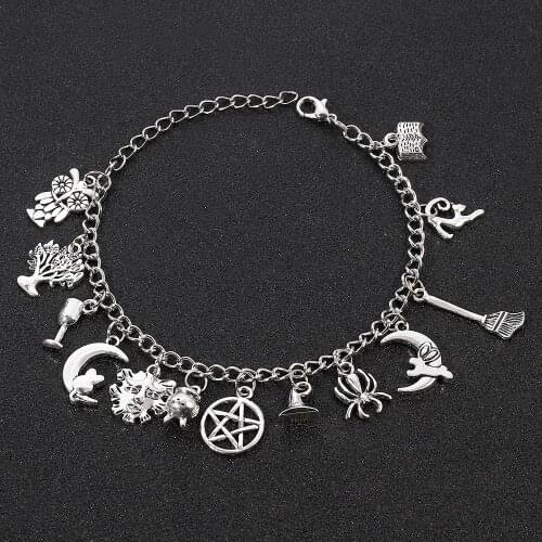 Fashion vintage silver color charm bracelets for women men fashion moon face Pentagram diy pendants bracelet jewelry gifts