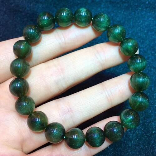Genuine Natural Green Rutilated Quartz Cat Eye 9.5mm Round Beads Bracelet For Women Men Fashion Wealthy Stone AAAAA