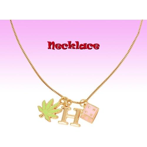 Vintage Leaf Dice Letter Necklace for Women Punk Metal Harajuku Cool Fashion INS Necklace Charms Jewelry 90s Aesthetic Gifts